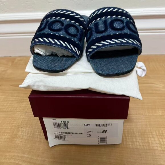 Gucci Women's Logo Denim Slide Sandals - Picture 1 of 7